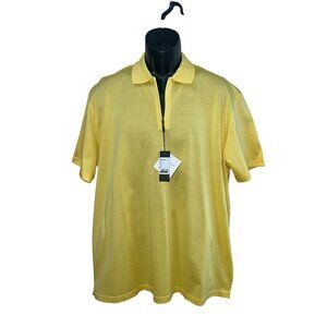 Bullock & Jones Mens Yellow Zip Polo Shirt XXL Cotton Blend Casual Short Sleeve